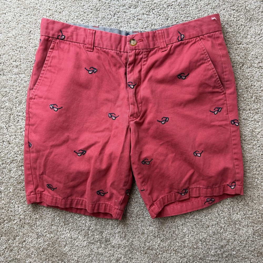 Vineyard Vines Chino Shorts Mens 34 Red Embroidered Sunglasses Casual Summer